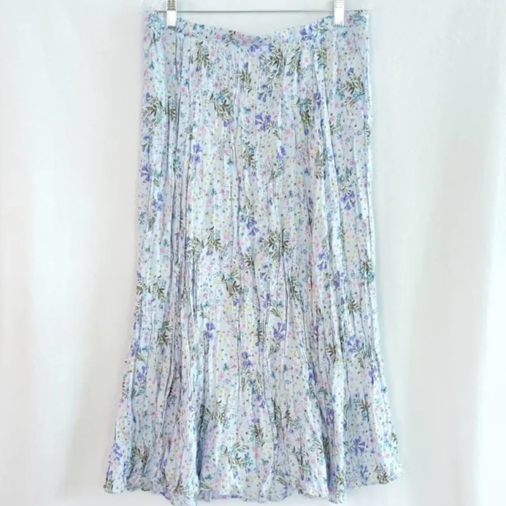ZARA FLORAL PRINT PLEATED MIDI SKIRT CRINKLE EFFECT LILAC/BLUE/MAUVE